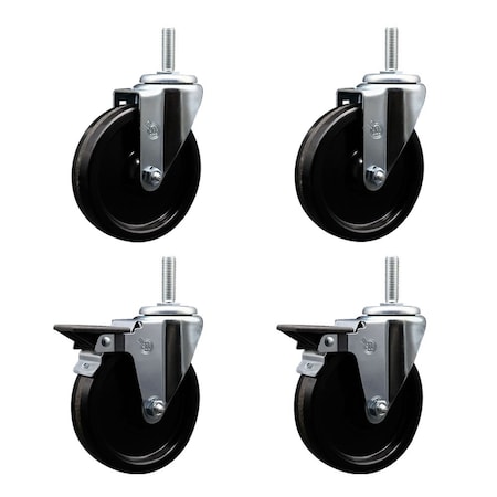 Service Caster 5 Inch Phenolic Wheel Swivel 58 Inch Threaded Stem Caster Set 2 Brakes SCC SCC-TS20S514-PHR-58212-2-PLB-2